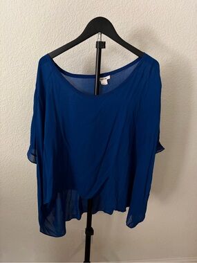 Helmut Lang Royal Blue Sheer Scoop Neck Blouse